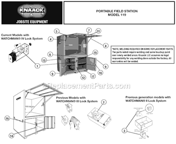 Page A Diagram and Parts List for 119  Knaack Cabinet