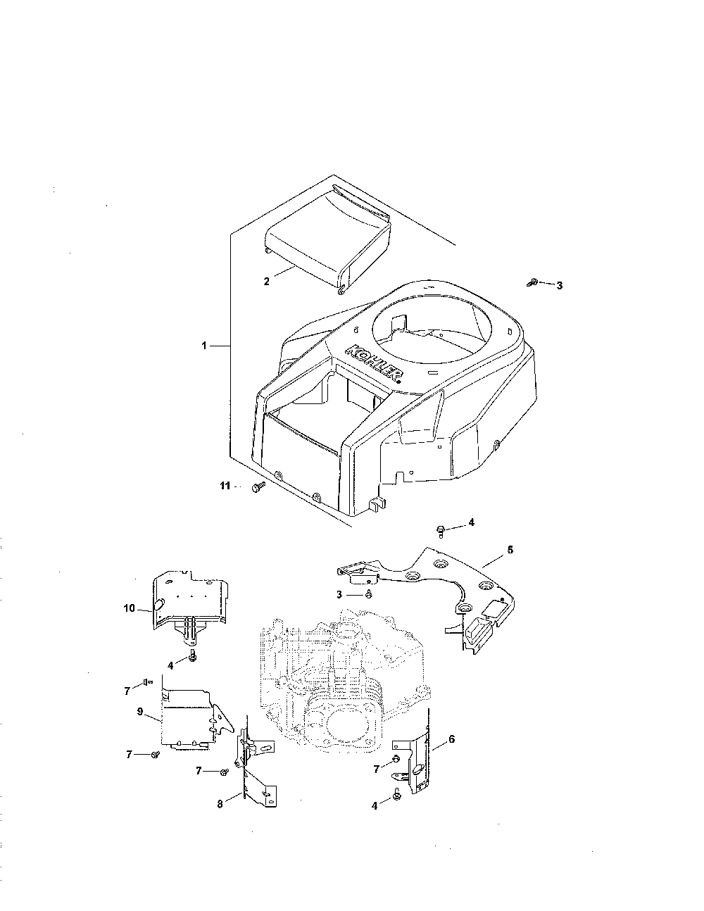 Blower housing/baffles Diagram and Parts List for 752KSV7119  Kohler Engine