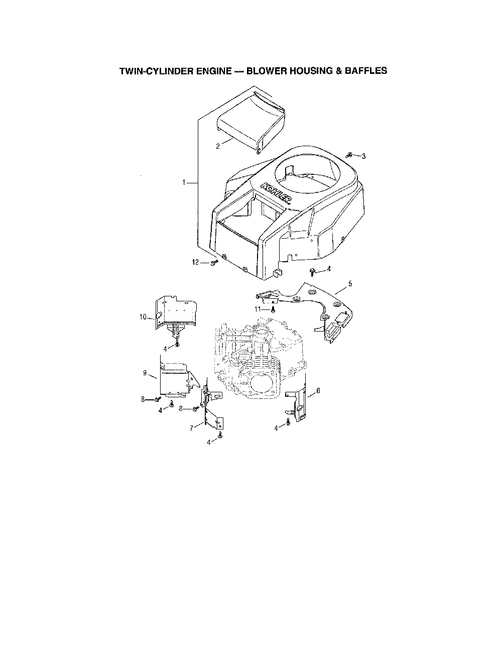 Blower housing/baffles Diagram and Parts List for 752KSV5903  Kohler Engine