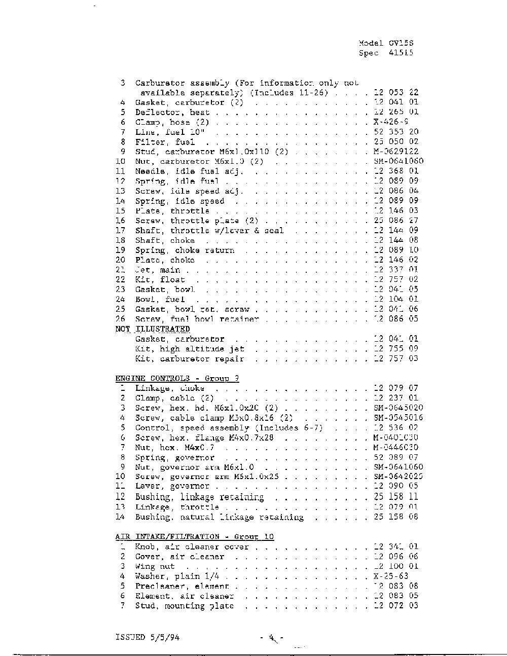 15hp kohler engine page 4 Diagram and Parts List for CV15S-41515  Kohler Engine
