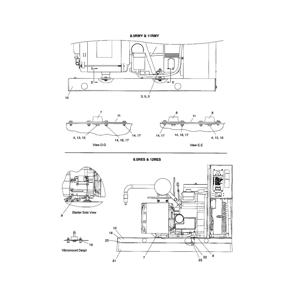 Skid And Plant Mounting Diagram and Parts List for 85-12RES  Kohler Generator