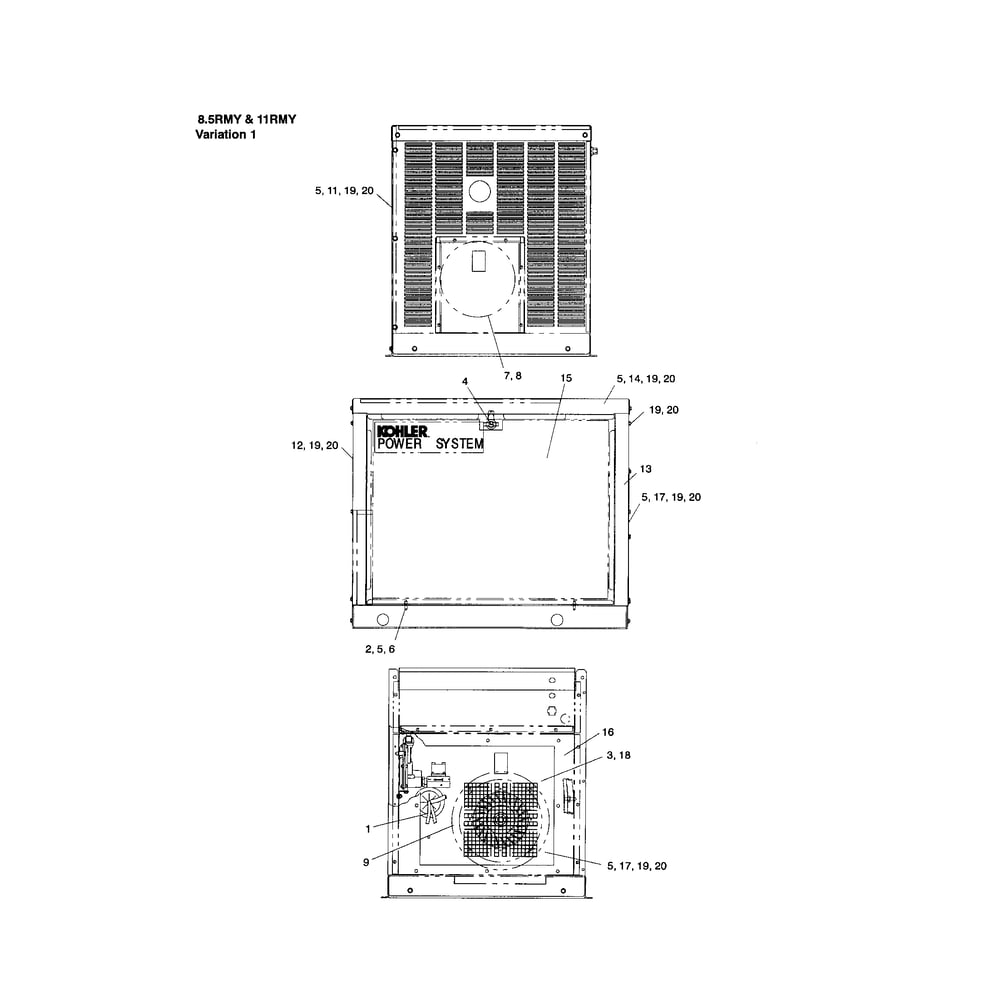 Housing And Mouting Diagram and Parts List for 85-12RES  Kohler Generator