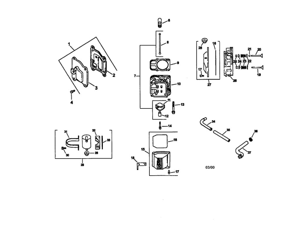 Cylinder Head, Valve And Breather Diagram and Parts List for CV22S-67551  Kohler Engine