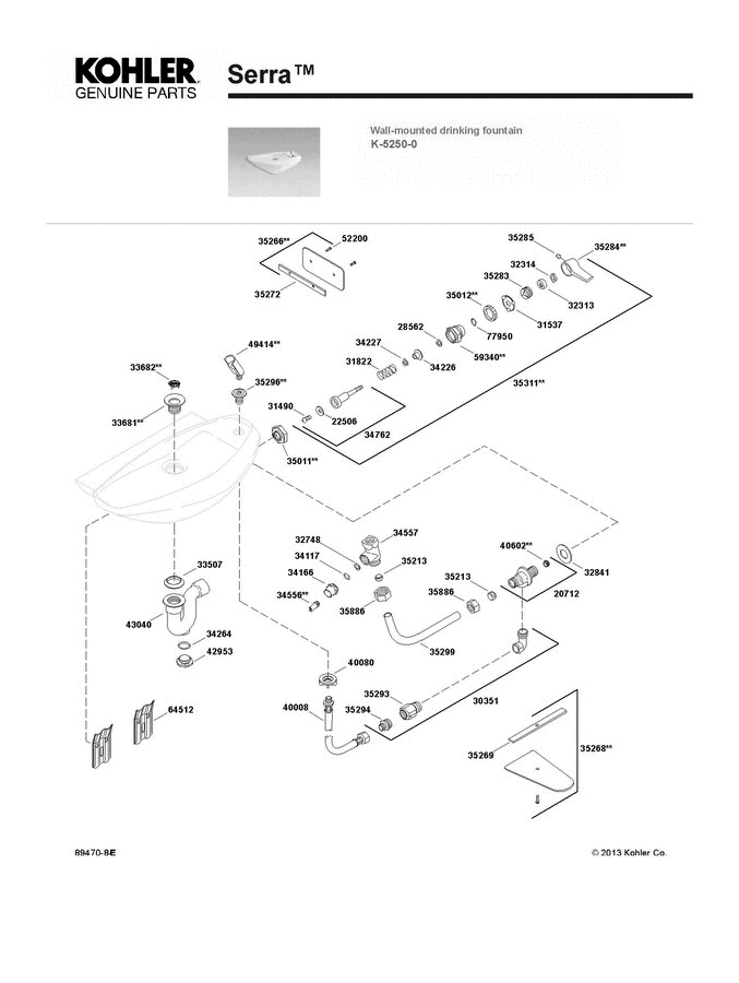 Part List Diagram and Parts List for K-5250-47  Kohler 