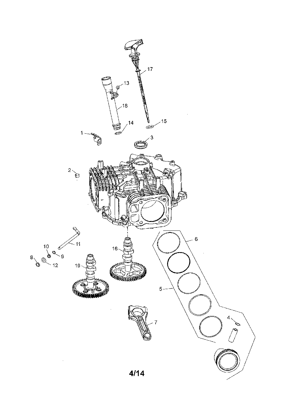 Crankcase Diagram and Parts List for KT745-3023  Kohler Engine