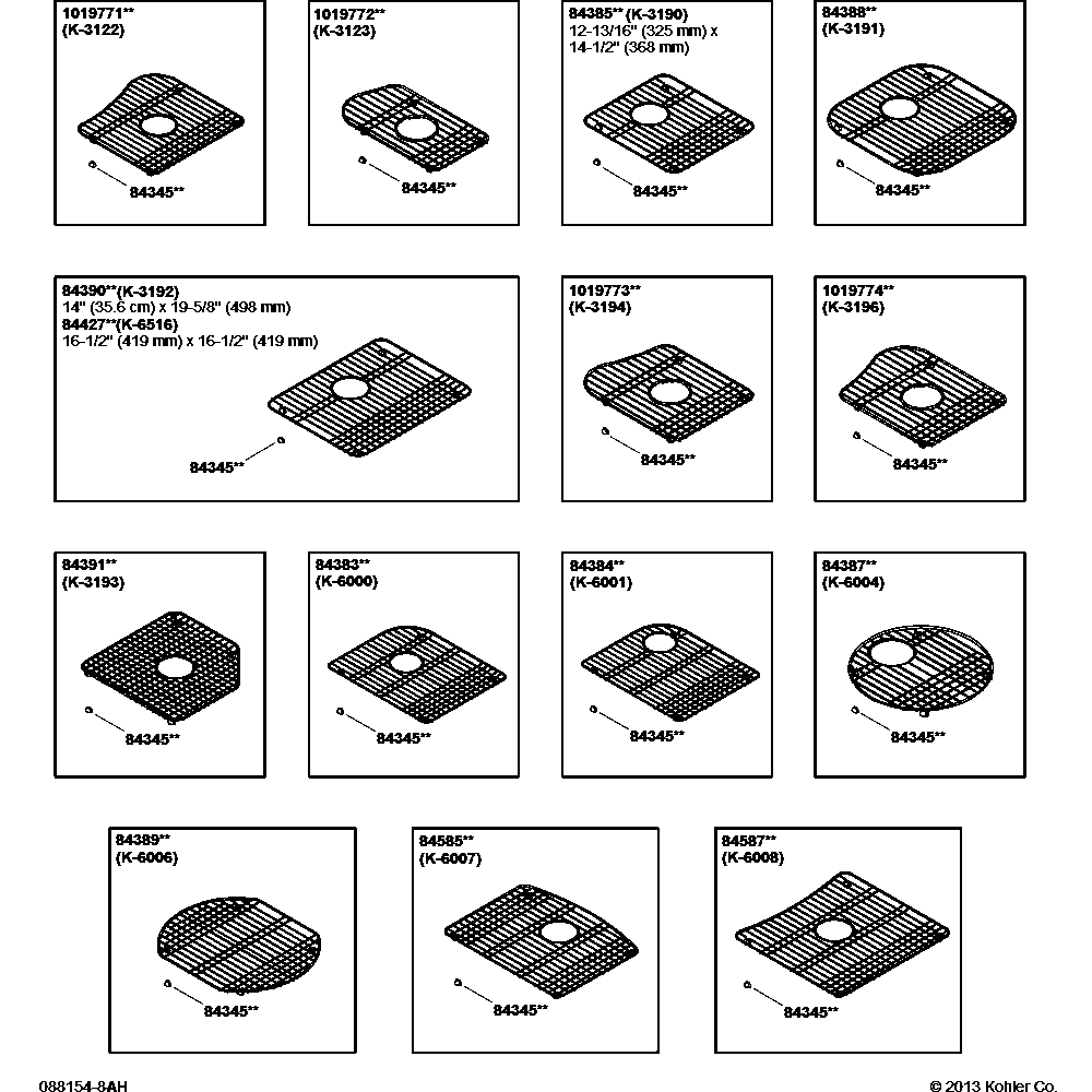 Basin Racks Diagram and Parts List for K-3192-ST  Kohler Miscellaneous