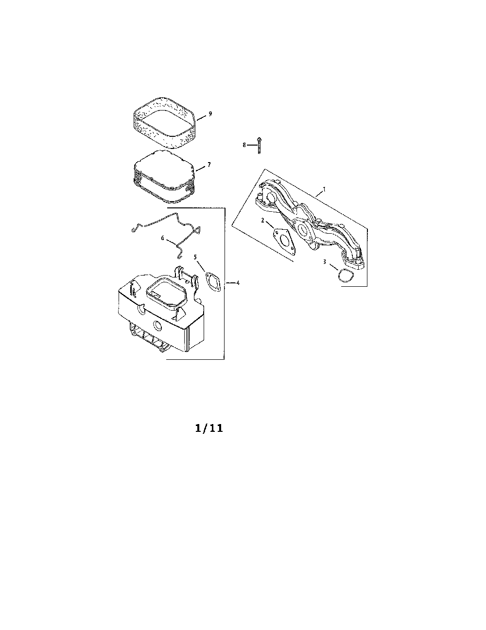 Air intake/filtration Diagram and Parts List for 752KSV7410  Kohler Engine