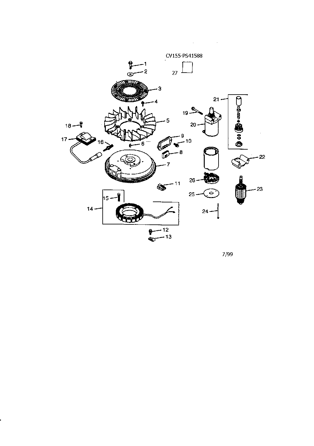 Ignition and starting motor Diagram and Parts List for CV15S-PS41588  Kohler Engine