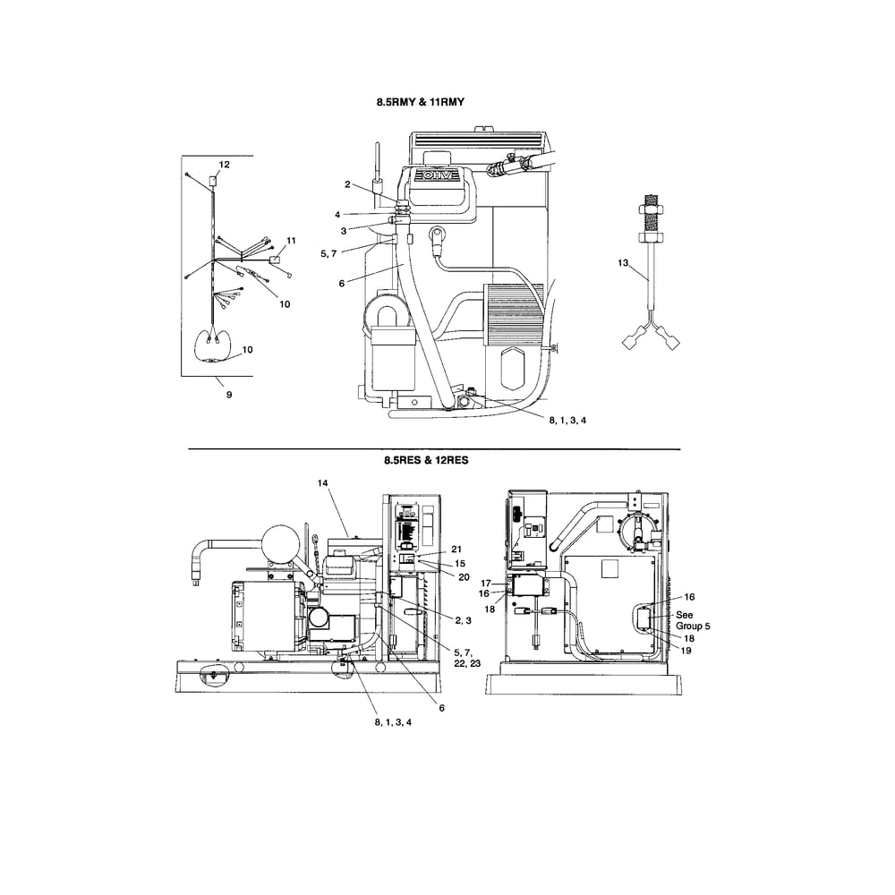 Engine Diagram and Parts List for 85-12RES  Kohler Generator
