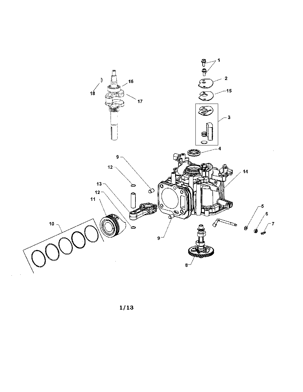 Crankshaft/crankcase Diagram and Parts List for PH-XT675-3043  Kohler Engine