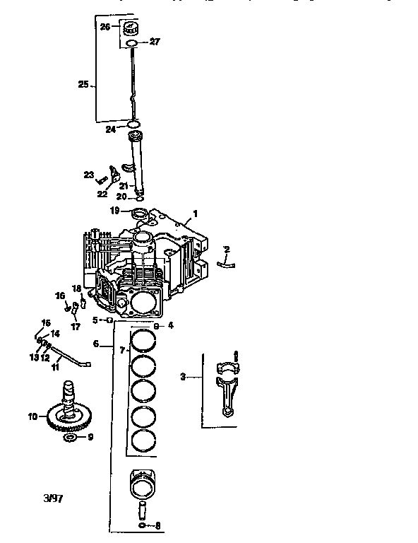 Crankcase Diagram and Parts List for CV22S-67527  Kohler Engine