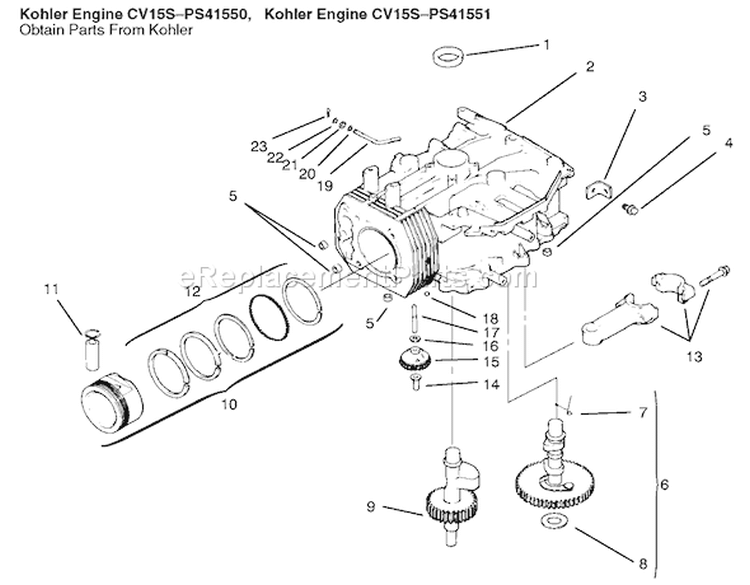 Crankcase Diagram and Parts List for 72048 9900001-9999999 - 1999 Kohler Lawn Tractor