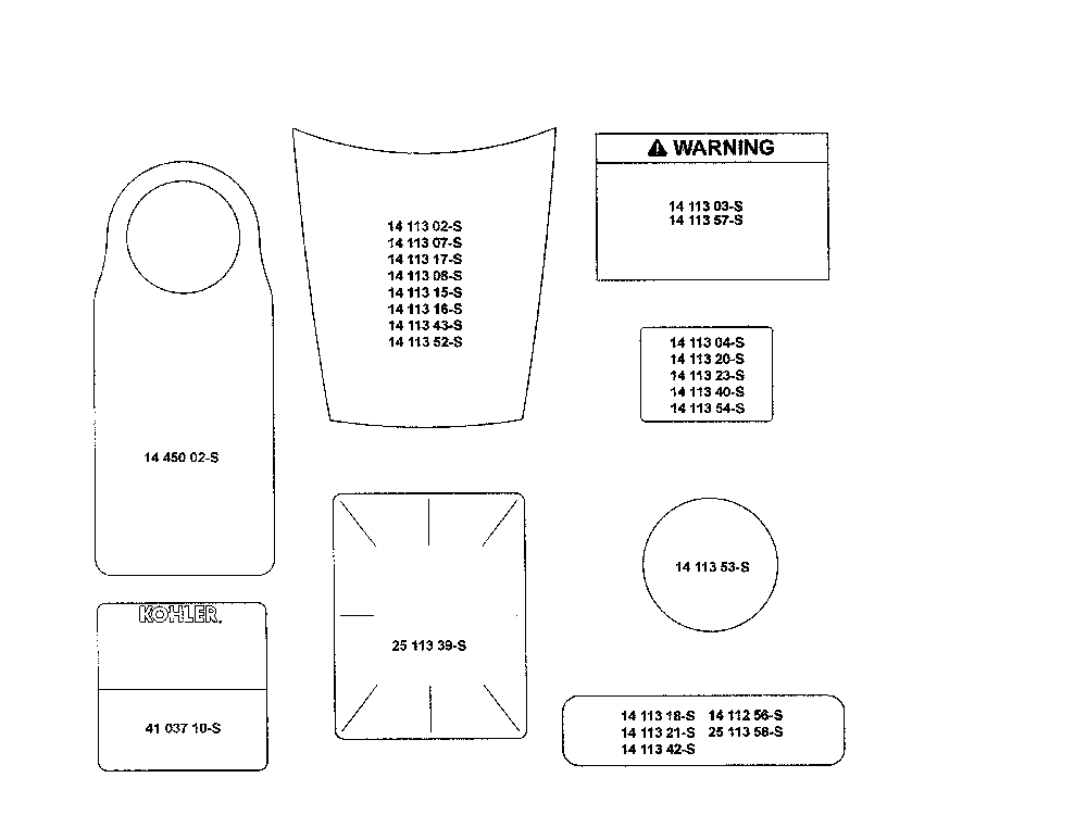 Decals Diagram and Parts List for XT173-3225-EA  Kohler Engine