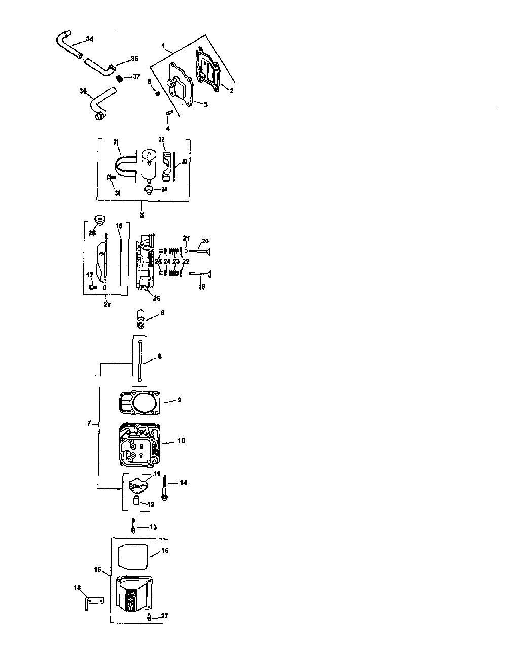 Cylinder head valve and breather Diagram and Parts List for CV24S-75532  Kohler Engine