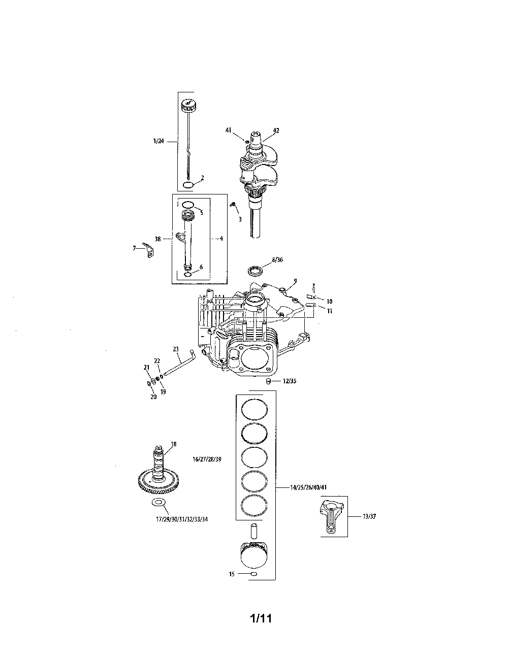 Crankcase/crankshaft Diagram and Parts List for 752KSV7353024  Kohler Engine