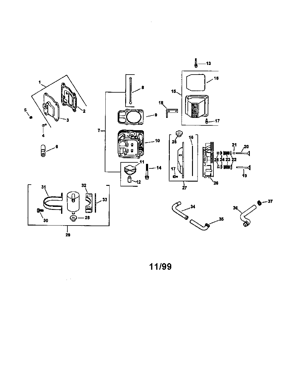 Head, valve, breather Diagram and Parts List for CV20S-65561  Kohler Engine