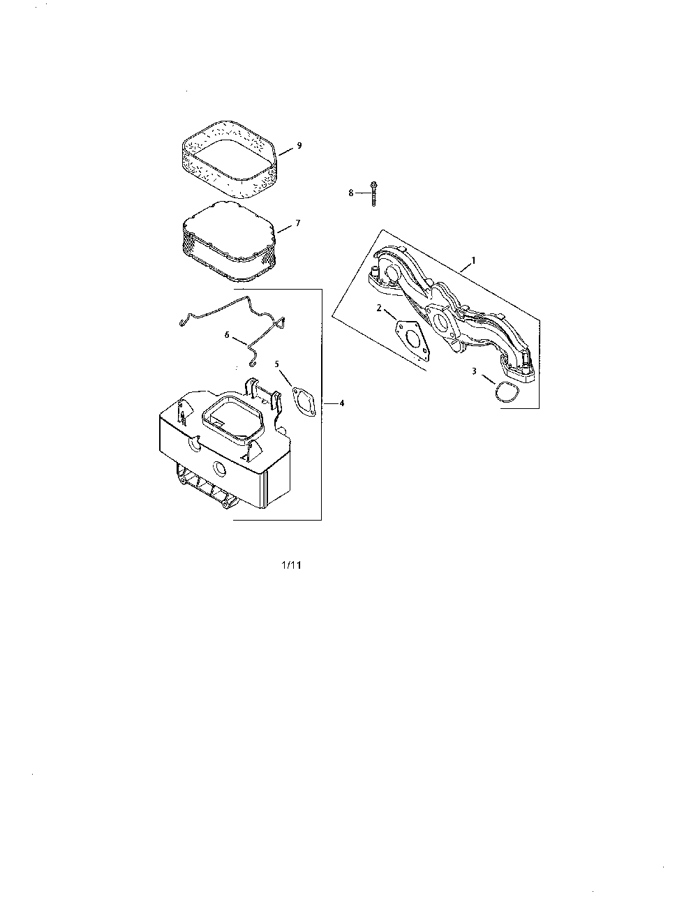 Air intake/filtration Diagram and Parts List for 752KSV7311  Kohler Engine
