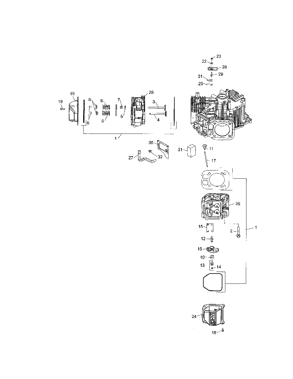 Cylinder head Diagram and Parts List for KT745-3023  Kohler Engine