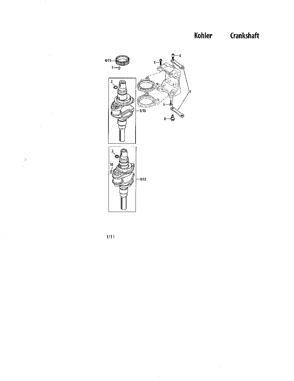 Crankshaft Diagram and Parts List for 752KSV5900220  Kohler Engine