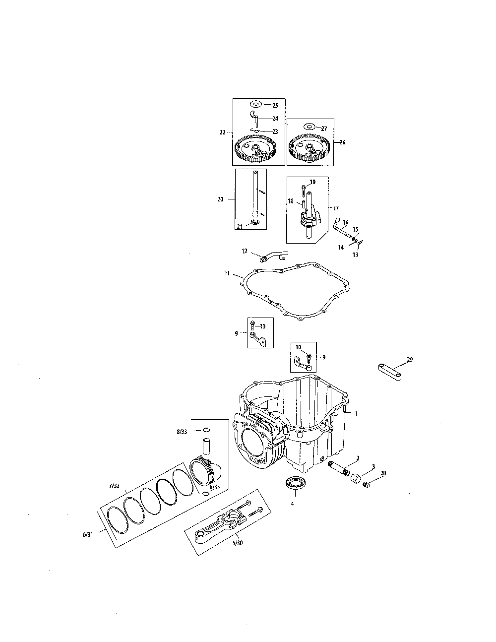 Crankcase Diagram and Parts List for 752KSV5900220  Kohler Engine