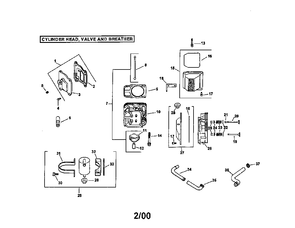 Cylinder head, valve and breather Diagram and Parts List for CV20S-65544  Kohler Engine