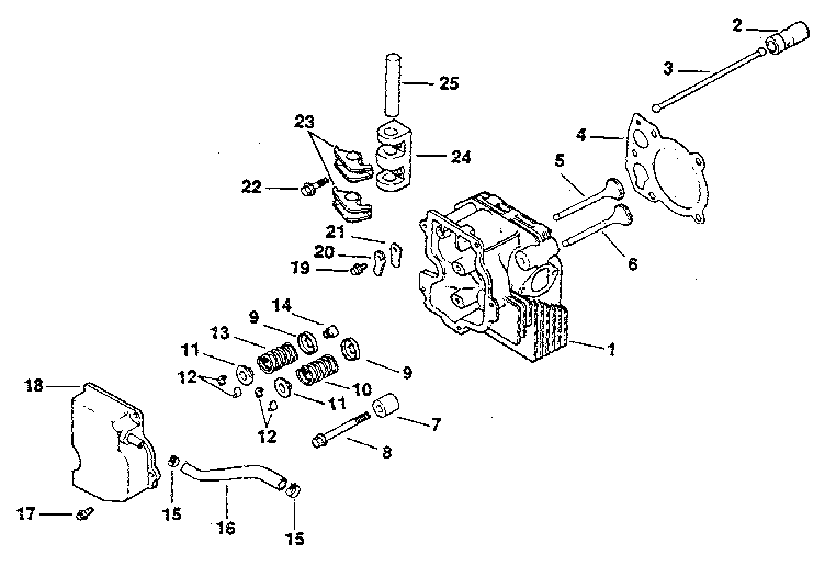 Cylinder head/valve/breather Diagram and Parts List for CV125S-1438  Kohler Engine