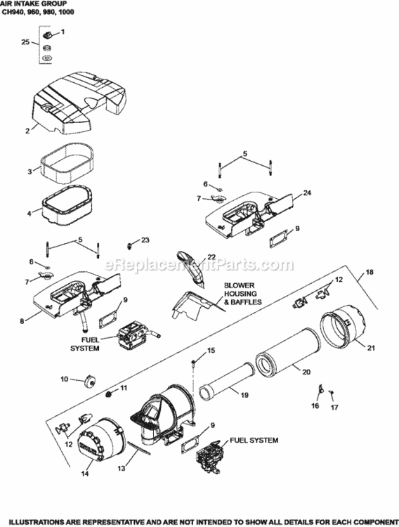 Air_Intake_Group_10-62-21_Ch940-1000 Diagram and Parts List for CH1000-2028  Kohler Engine