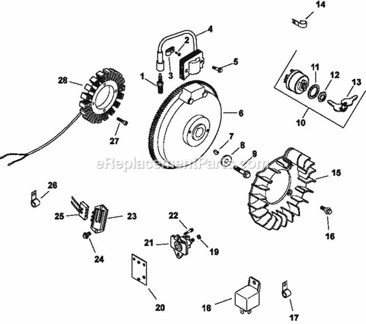 Page K Diagram and Parts List for CH14-1840  Kohler Engine