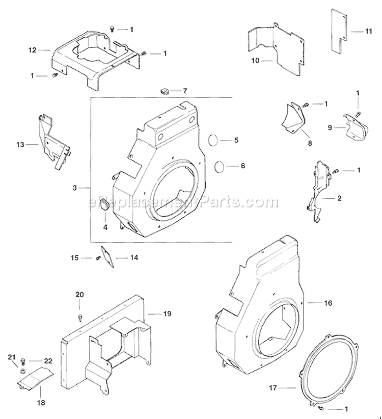 Blower Housing and Baffles Diagram and Parts List for CH11-1600  Kohler Engine