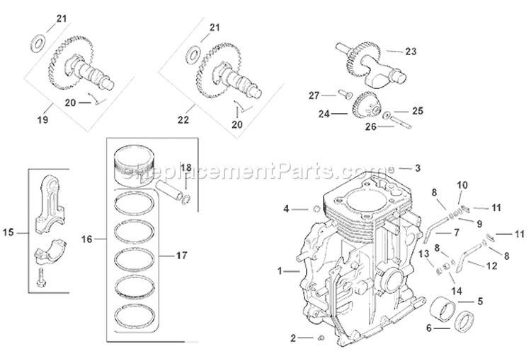 Crankcase 2-27-15 Diagram and Parts List for CH11-1601  Kohler Engine