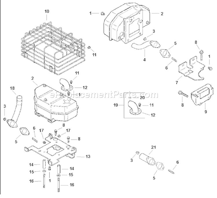 Exhaust Diagram and Parts List for CH11-1600  Kohler Engine