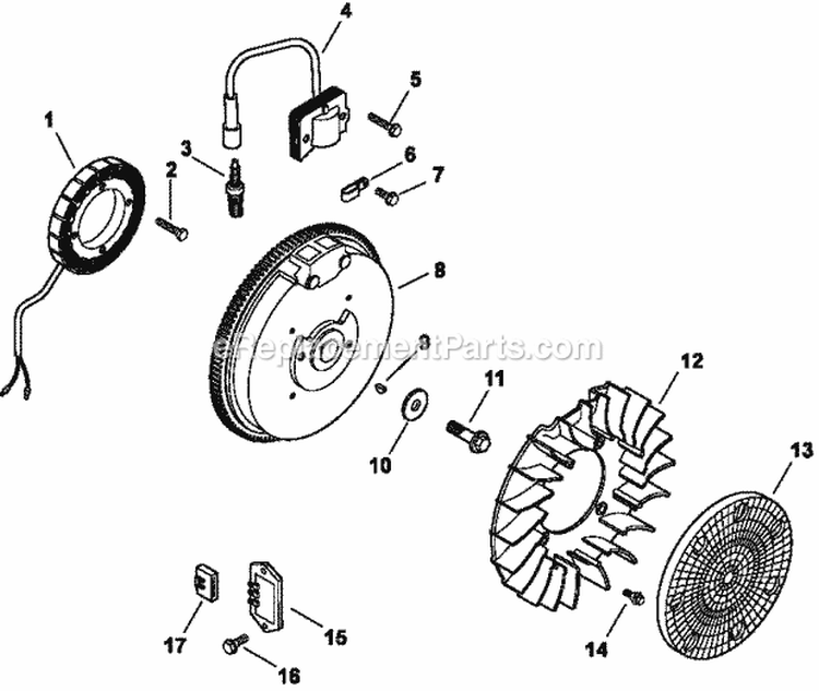 Page K Diagram and Parts List for CH15-44510  Kohler Engine