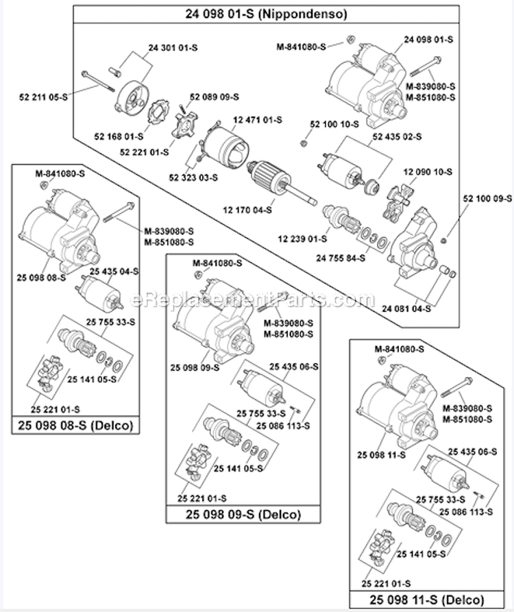 Starting System 7-27-30 H Diagram and Parts List for CH15-44523  Kohler Engine
