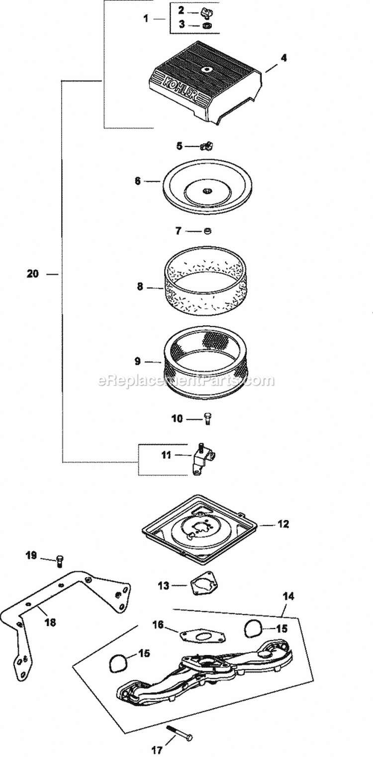 Page A Diagram and Parts List for CH20-64713  Kohler Engine