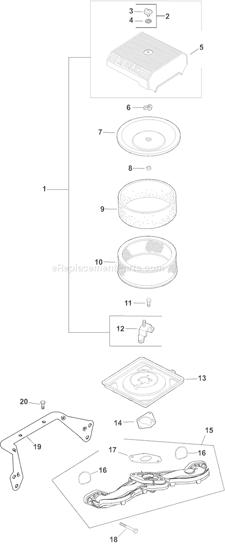 Page A Diagram and Parts List for CH20-64608  Kohler Engine