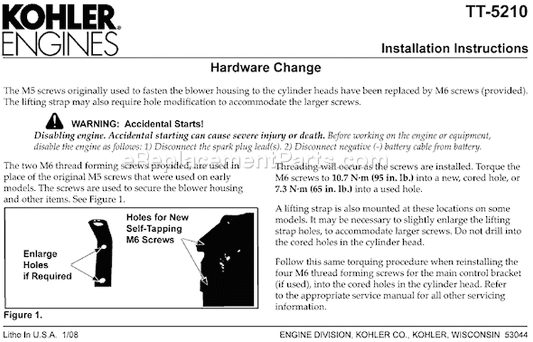 Page B Diagram and Parts List for CH22-76515  Kohler Engine