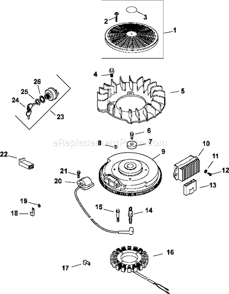 Page J Diagram and Parts List for CH23-76596  Kohler Engine
