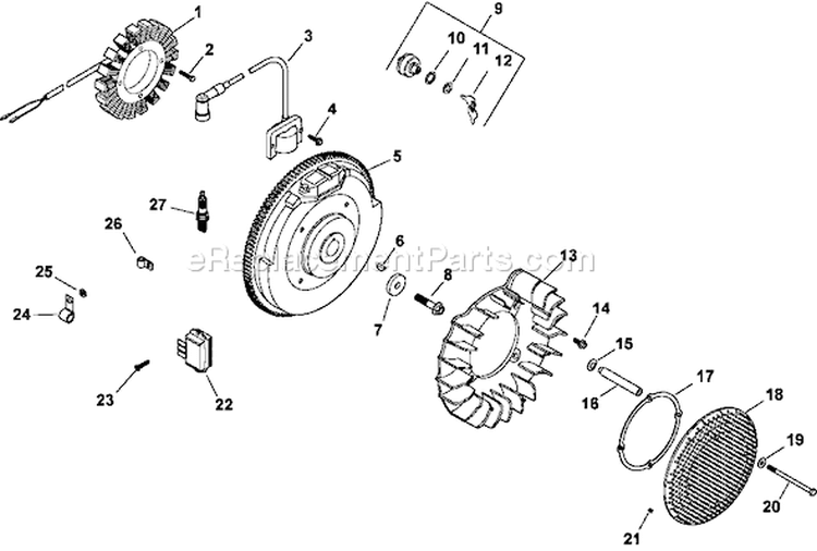 Page J Diagram and Parts List for CH23-76599  Kohler Engine