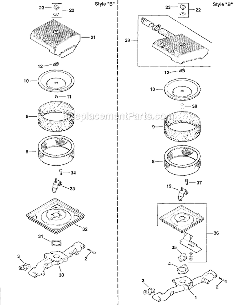 Air Intake Diagram and Parts List for CH25S-68538  Kohler Engine