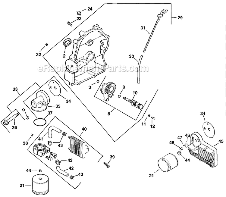 Oil PanLubrication Diagram and Parts List for CH25S-68538  Kohler Engine