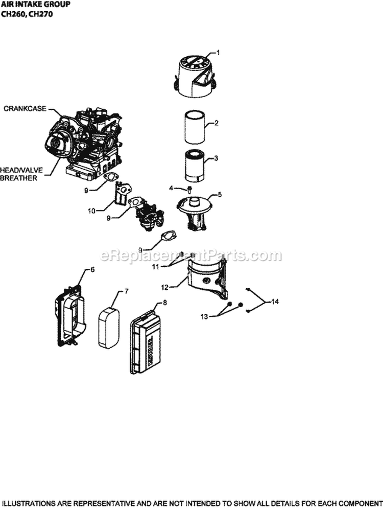 Page A Diagram and Parts List for CH260-1012  Kohler Engine