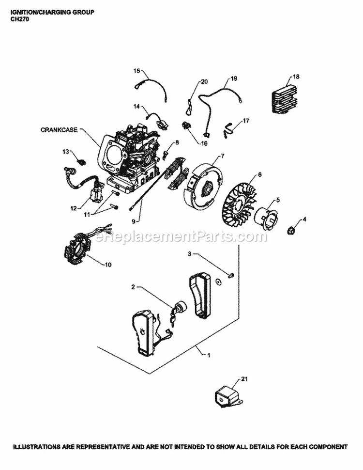 Page J Diagram and Parts List for CH270-3018  Kohler Engine