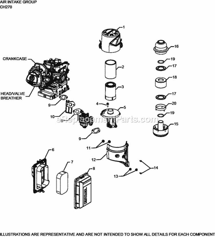 Page A Diagram and Parts List for CH270-3038  Kohler Engine