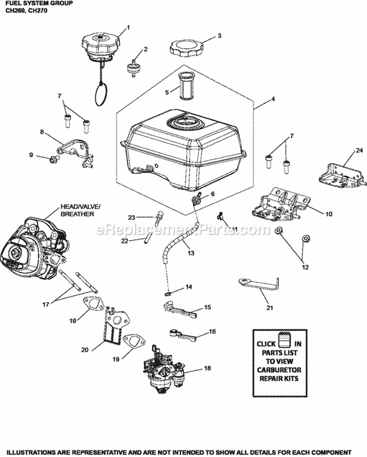 Page H Diagram and Parts List for CH270-3038  Kohler Engine