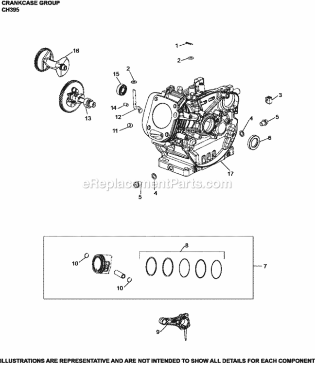 Crankcase_Group_Ch395-3119_Ch395 Diagram and Parts List for CH395-3119  Kohler Engine