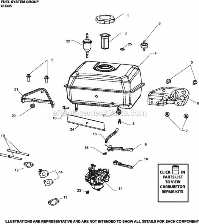 Fuel_System_Group_Ch395-3119_Ch395 Diagram and Parts List for CH395-3119  Kohler Engine