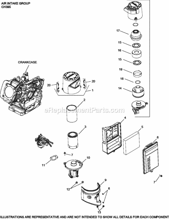 Air_Intake_Group_Ch395-3123_Ch395 Diagram and Parts List for CH395-3123  Kohler Engine