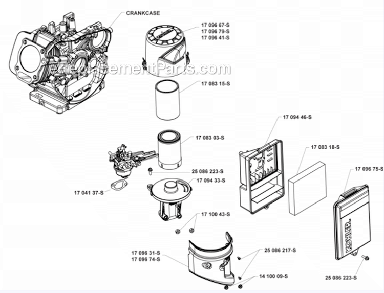 Air Intake Group Diagram and Parts List for CH440-3031  Kohler Engine