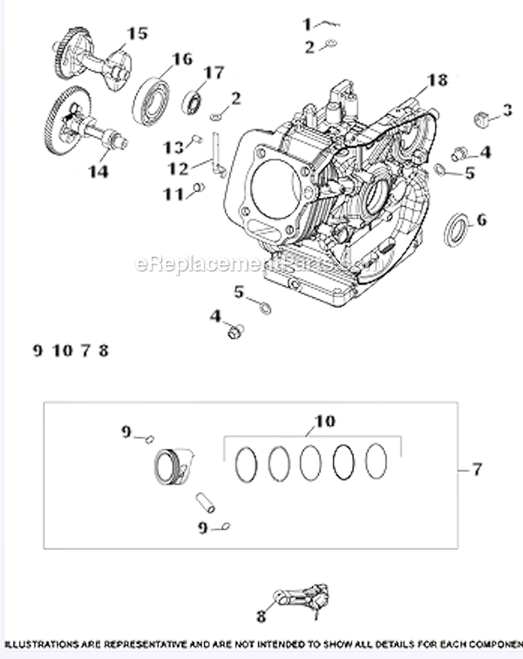Crankcase Group Diagram and Parts List for CH440-3031  Kohler Engine