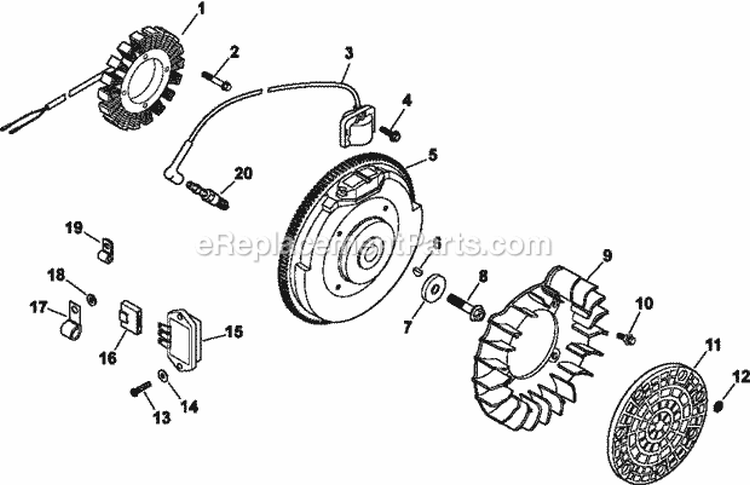 Page K Diagram and Parts List for CH20-64728  Kohler Engine